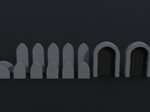 Cartoon medieval doors and windows Polygonal Style Model 3D