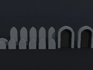 Cartoon medieval doors and windows Polygonal Style 3D Model