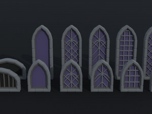 Cartoon medieval doors and windows Polygonal Style Model 3D