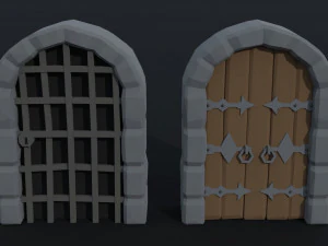 Cartoon medieval doors and windows Polygonal Style 3D Model