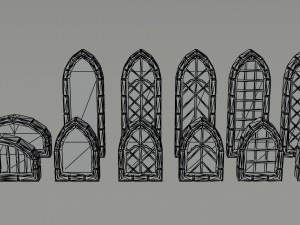 Cartoon medieval doors and windows Polygonal Style Model 3D