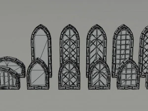 Cartoon medieval doors and windows Polygonal Style 3D Model