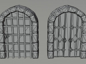 Cartoon medieval doors and windows Polygonal Style Model 3D