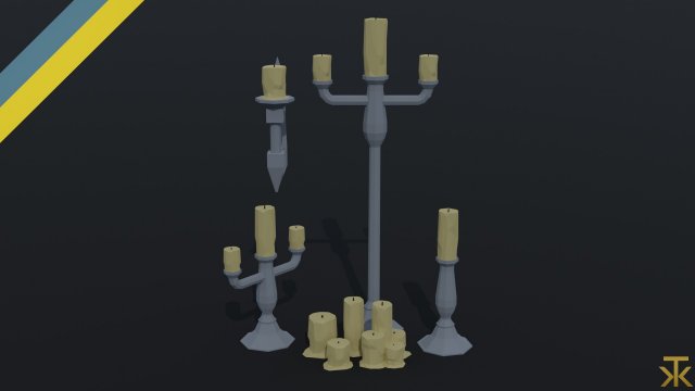 Cartoon candle asset Polygonal Style 3D Model .c4d .max .obj .3ds .fbx .stl .blend 