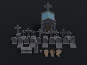 Cartoon stone cemetery Polygonal Style Model 3D