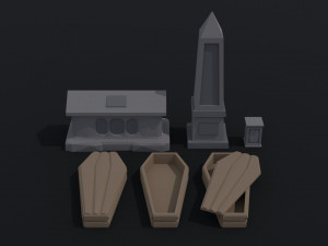 Cartoon stone cemetery Polygonal Style Model 3D