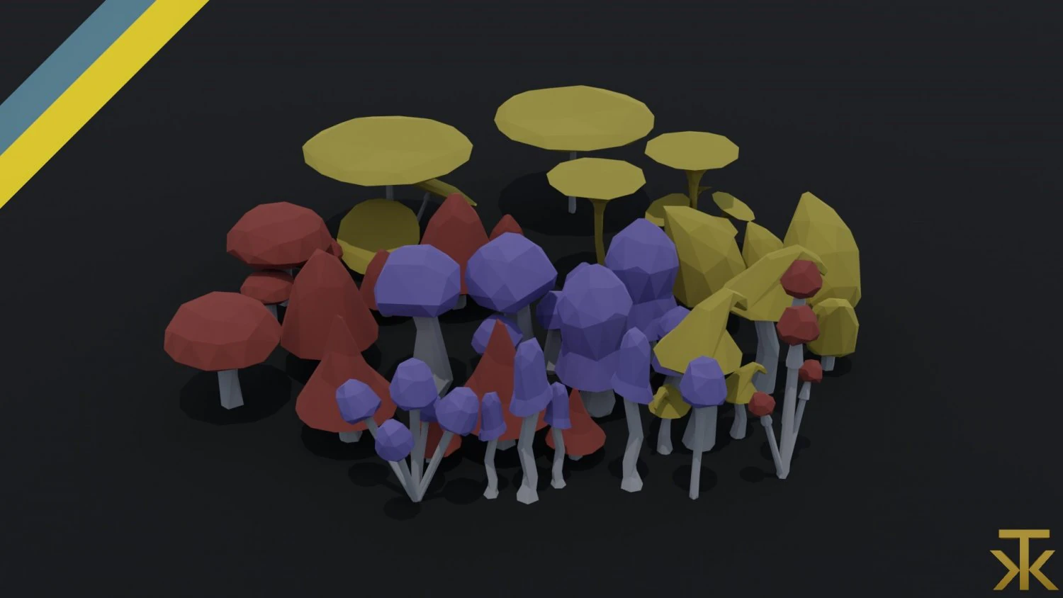 Cartoon mushrooms Polygonal Style 3D Model .c4d .max .obj .3ds .fbx .stl .blend 