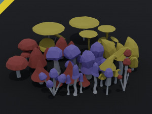 Cartoon mushrooms Polygonal Style Modello 3D