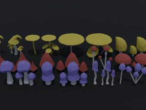 Cartoon mushrooms Polygonal Style 3D Model