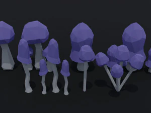 Cartoon mushrooms Polygonal Style 3D Model