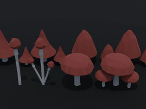 Cartoon mushrooms Polygonal Style 3D Model