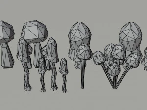 Cartoon mushrooms Polygonal Style 3D Model