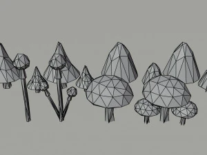Cartoon mushrooms Polygonal Style 3D Model