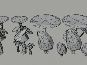 Cartoon mushrooms Polygonal Style 3D Model