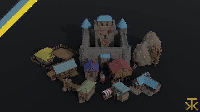 Cartoon fantasy city buildings Polygonal Style 3D 모델 .c4d .max .obj .3ds .fbx .stl .blend 