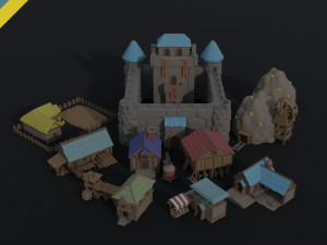 Cartoon fantasy city buildings Polygonal Style 3D Model