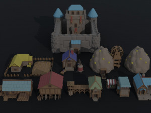 Cartoon fantasy city buildings Polygonal Style 3D 모델