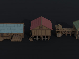 Cartoon fantasy city buildings Polygonal Style 3D 모델