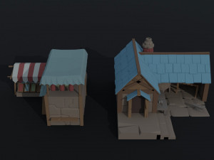 Cartoon fantasy city buildings Polygonal Style 3D 모델