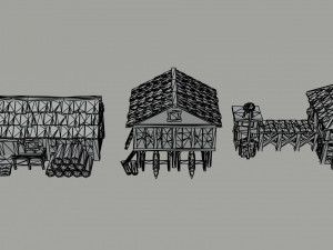 Cartoon fantasy city buildings Polygonal Style 3D 모델