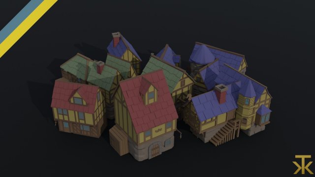 Cartoon fantasy city buildings 2 Polygonal Style 3D 模型 .c4d .max .obj .3ds .fbx .stl .blend 
