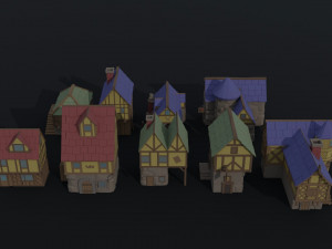 Cartoon fantasy city buildings 2 Polygonal Style 3D 模型