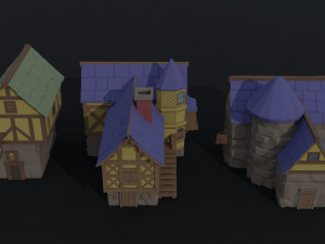 Cartoon fantasy city buildings 2 Polygonal Style 3D 模型