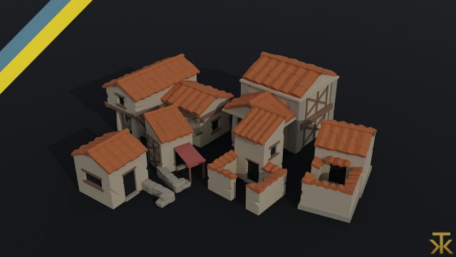 Cartoon ancient rome buildings Polygonal Style Modello 3D .c4d .max .obj .3ds .fbx .stl .blend 