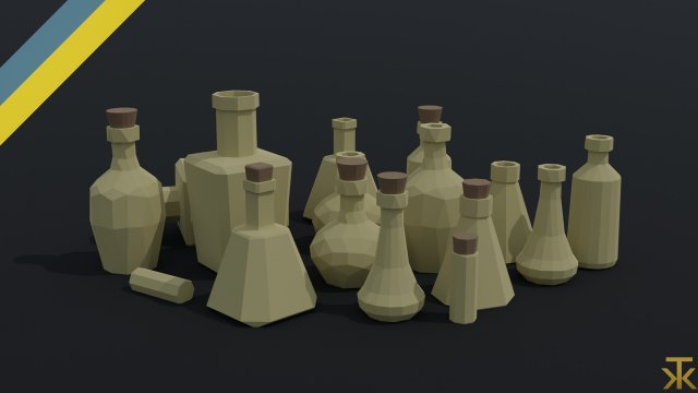 Cartoon fantasy flasks Polygonal Style 3D Модель .c4d .max .obj .3ds .fbx .stl .blend 