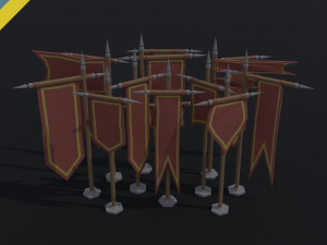 Cartoon medieval flags Polygonal Style 3D 模型