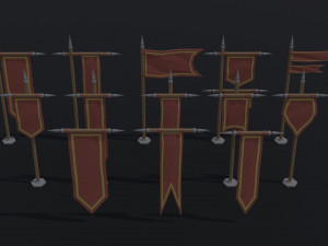 Cartoon medieval flags Polygonal Style 3D Модель