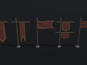 Cartoon medieval flags Polygonal Style 3D Модель
