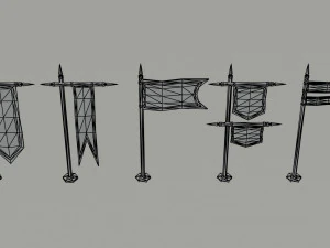 Cartoon medieval flags Polygonal Style 3D Model