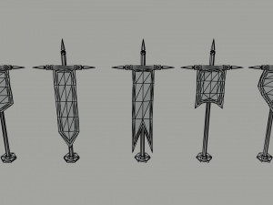 Cartoon medieval flags Polygonal Style 3D Модель