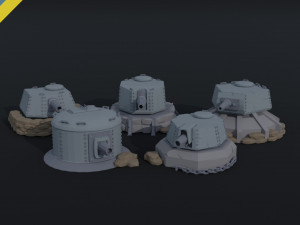 Cartoon Dieselpunk turrets Polygonal Style Modèle 3D