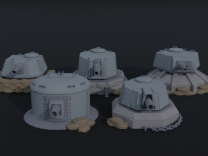 Cartoon Dieselpunk turrets Polygonal Style Modèle 3D