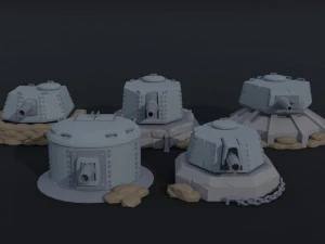 Cartoon Dieselpunk turrets Polygonal Style 3D Model