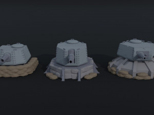 Cartoon Dieselpunk turrets Polygonal Style Modèle 3D