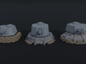 Cartoon Dieselpunk turrets Polygonal Style 3D Model