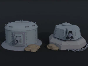Cartoon Dieselpunk turrets Polygonal Style 3D Model