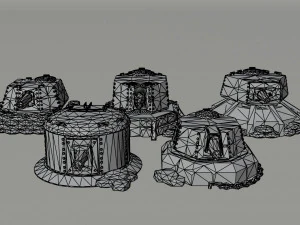Cartoon Dieselpunk turrets Polygonal Style 3D Model