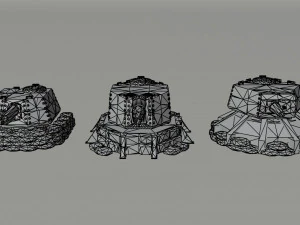 Cartoon Dieselpunk turrets Polygonal Style 3D Model