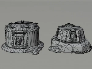 Cartoon Dieselpunk turrets Polygonal Style 3D Model