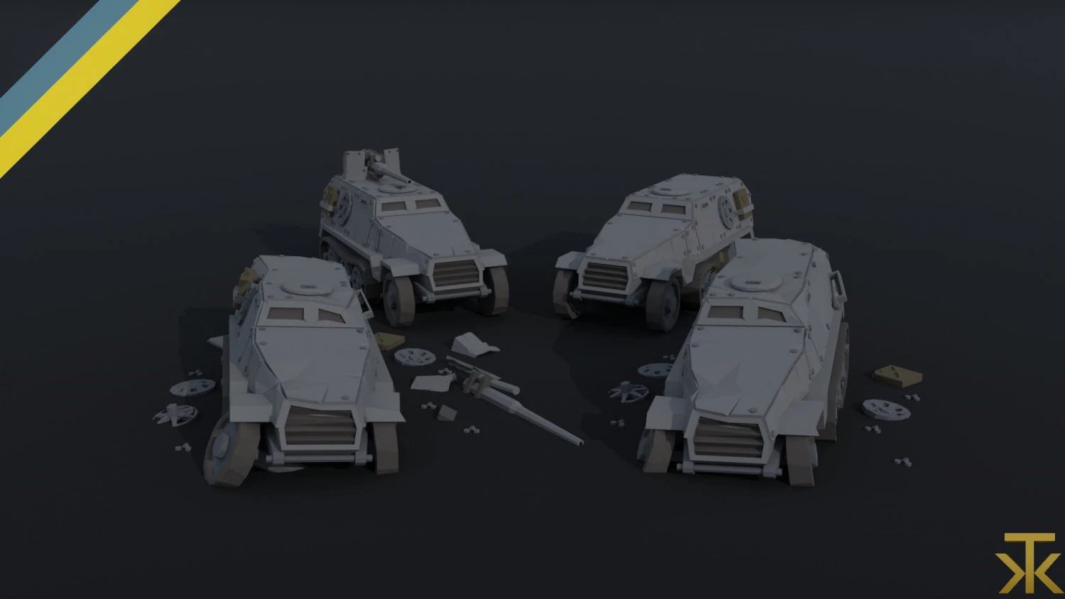 Carros blindados Dieselpunk de desenho animado estilo poligonal Modelo 3D .c4d .max .obj .3ds .fbx .stl .blend 
