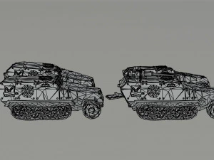 Carros blindados Dieselpunk de desenho animado estilo poligonal Modelo 3D