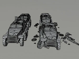 Carros blindados Dieselpunk de desenho animado estilo poligonal Modelo 3D