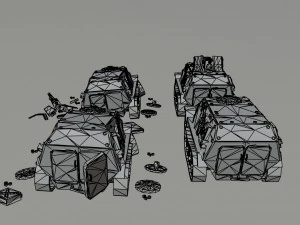 Carros blindados Dieselpunk de desenho animado estilo poligonal Modelo 3D