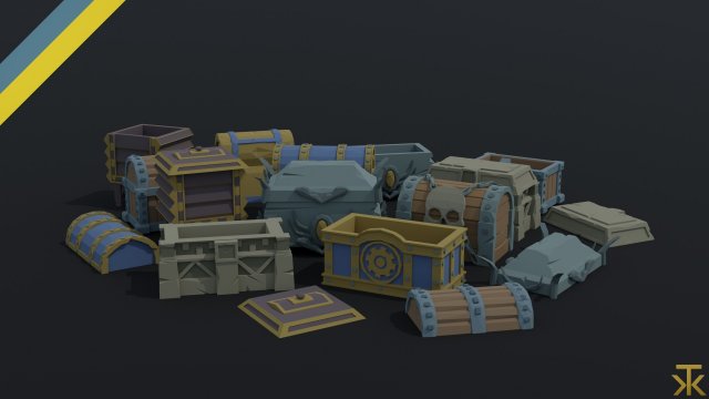 Cartoon fantasy chests 2 Polygonal Style 3D Model .c4d .max .obj .3ds .fbx .stl .blend 