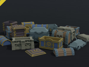 Cartoon fantasy chests 2 Polygonal Style 3D Model