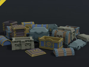 Cartoon fantasy chests 2 Polygonal Style 3D Model